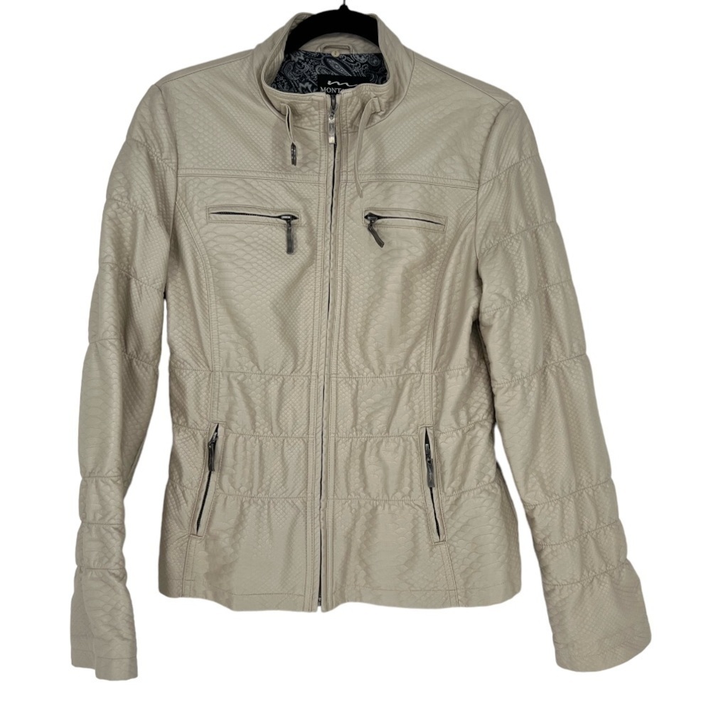 Montanaco Croc Embossed Metallic‎ Cream Moto Jacket Size M